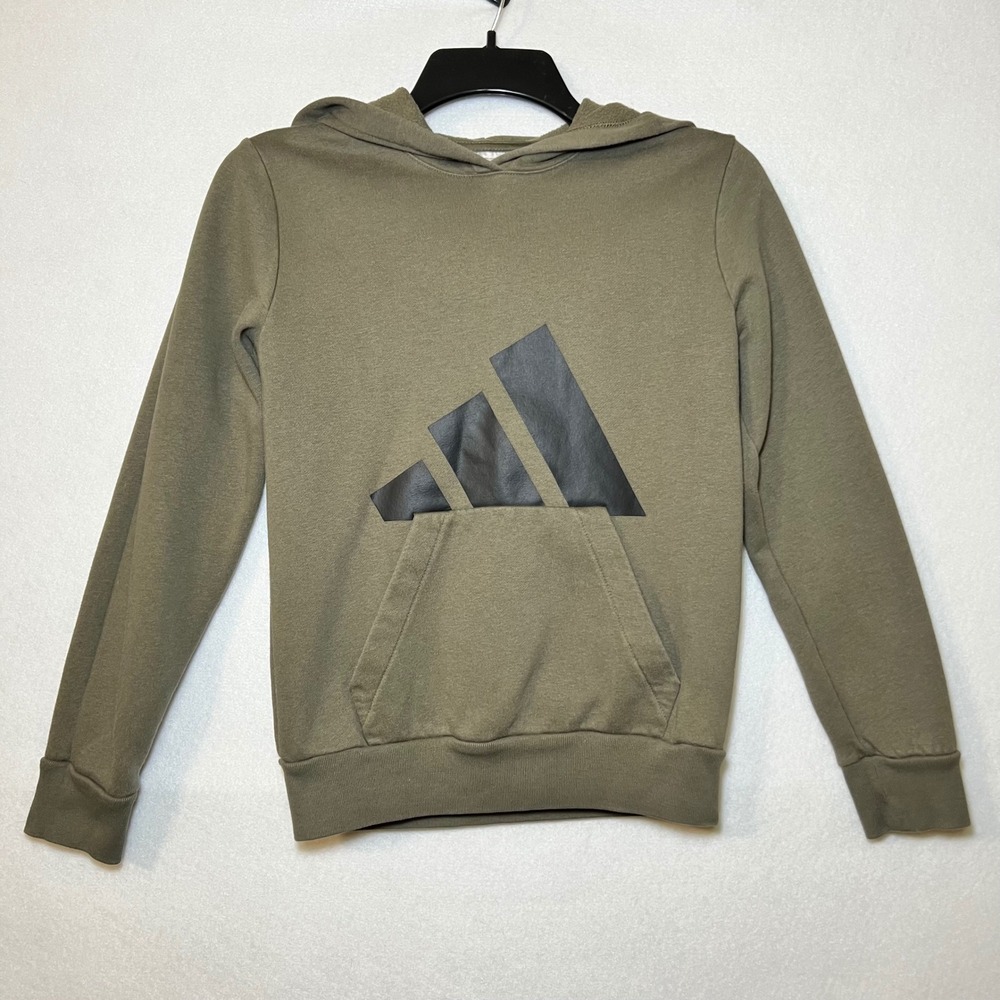 Adidas Boys Hoodie Olive Green Fleece Sweatshirt Sportswear Streetwear M 10/12